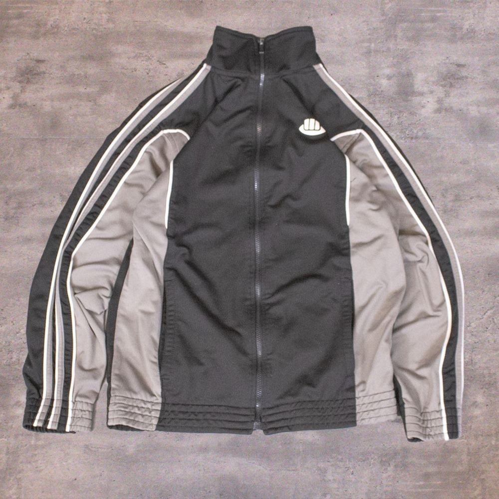 Y2K 00's Stadium Black Stripped Bloke Core Track Style Track Top Sweater Jacket